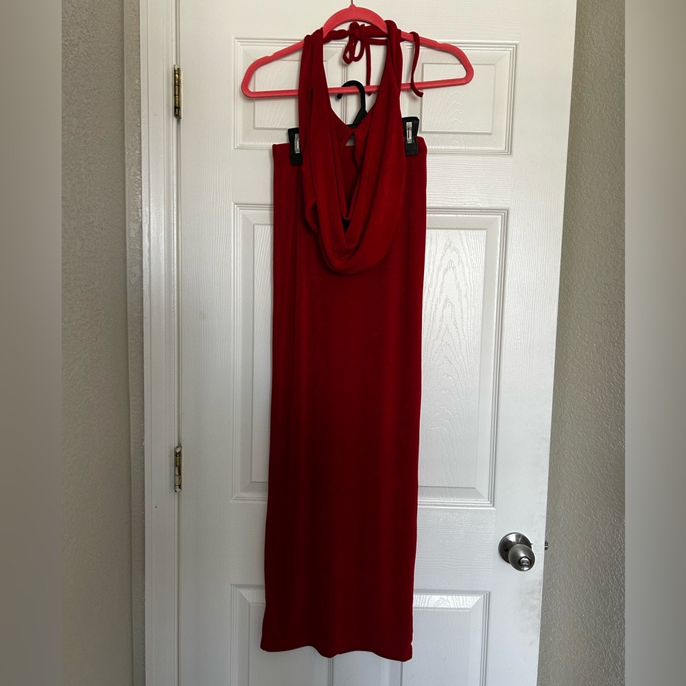 Elegant Red Halter Dress 2 piece